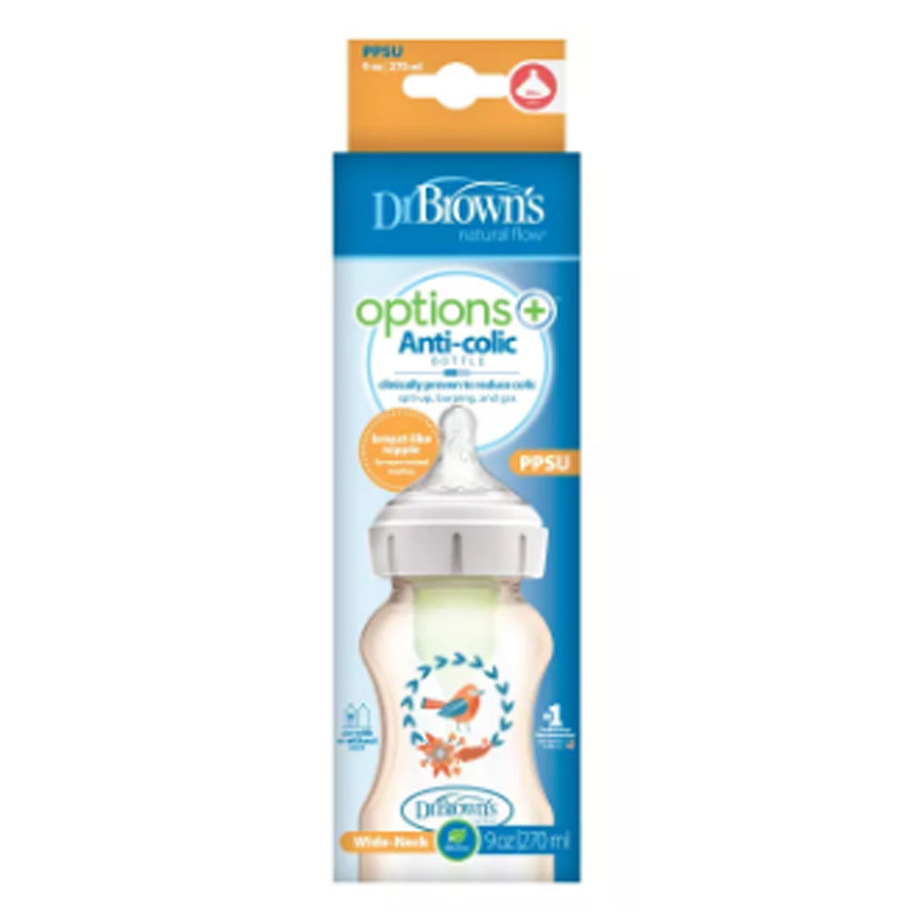 Dr Brown's Options+ PPSU Wide Neck Baby Feeding Bottle with Deco (1-pack) 9oz/270ml