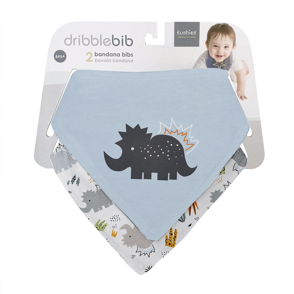 Kushies Bandana Bib 2 Pack - Dino