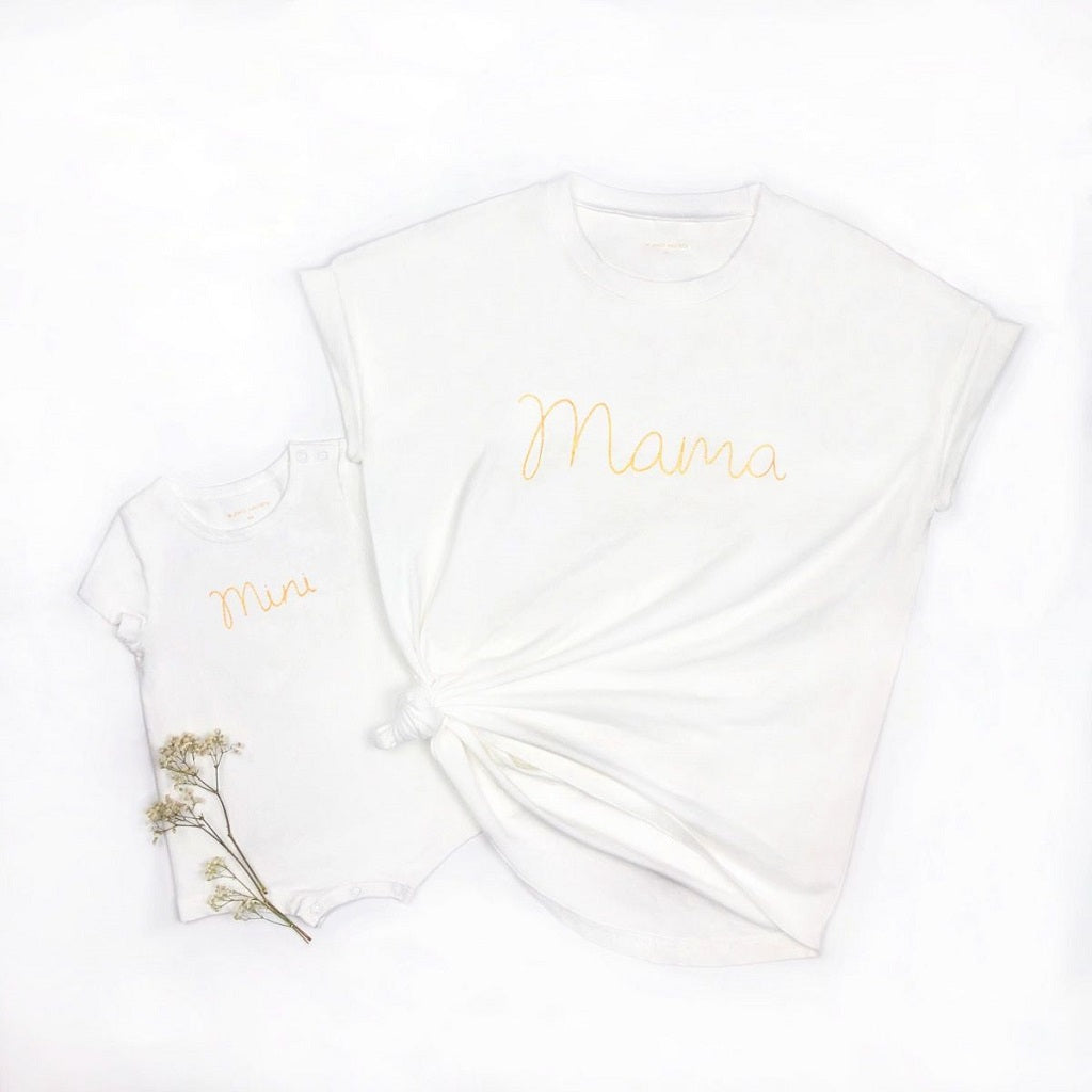 Le Petit Society Mama Tee in White/Gold