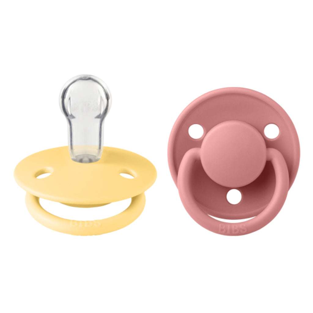 BIBS De Lux Silicone Pacifier  Twin Pack - 0-3 years Pale Butter / Dusty Pink