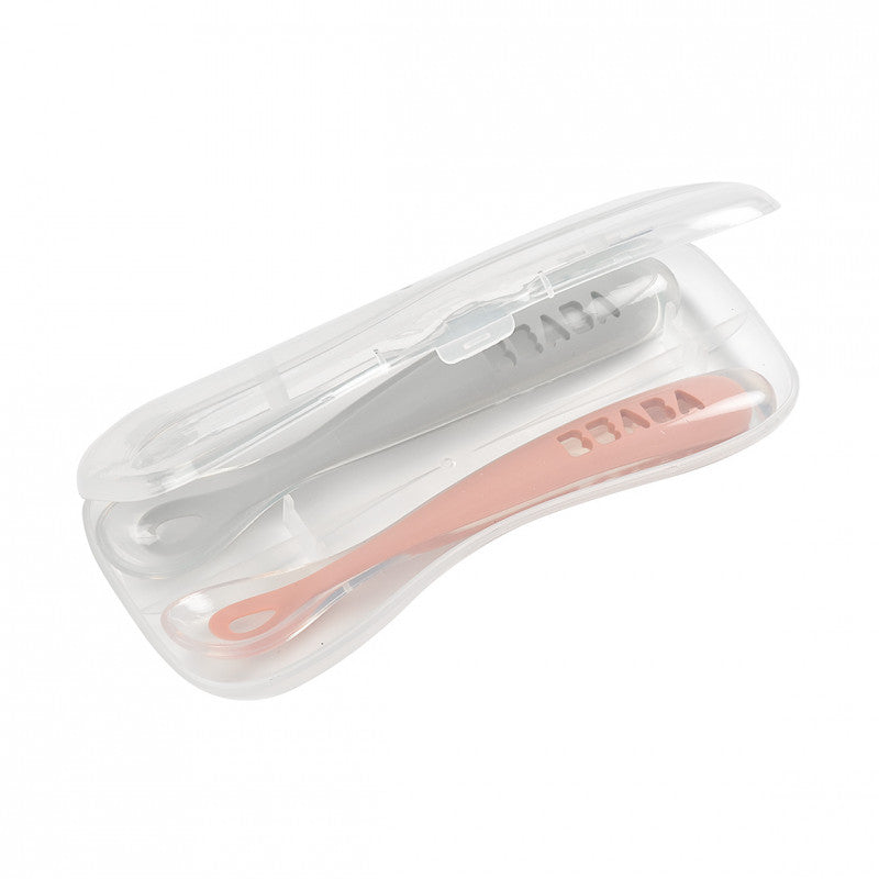 Beaba Ergonomic 1st Age Silicone Two Spoons + Case