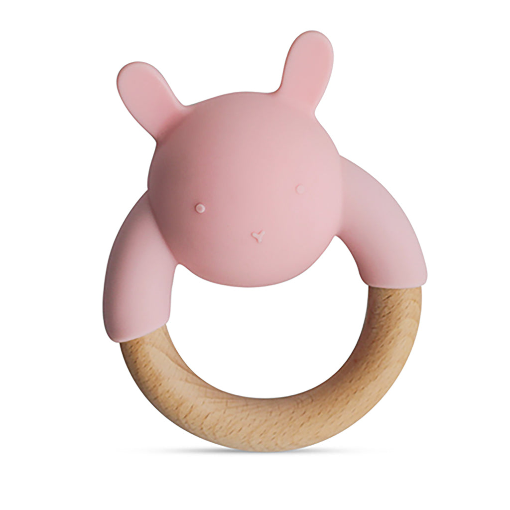 Kushies Little Rawr Silicone and Wood Rattle Ring